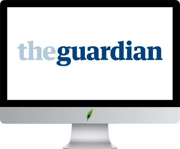 Afbeelding computerscherm met logo The Guardian in kleur op transparante achtergrond - 600 * 496 pixels